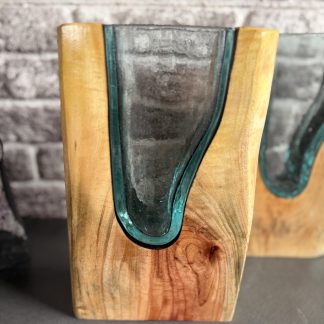 Glas Vase in Holz